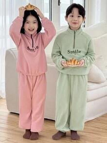 Genkimix Kids Genkimix 少女字母印花休闲卫衣+纯色休闲慢跑裤套装 - 粉色 - 查看 1