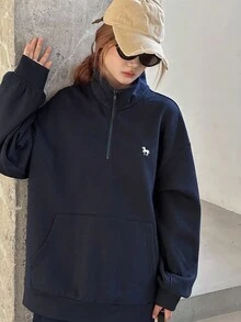 Hapijoa Teen Girl Loose Fit Fleece Sweatshirt, Casual Style With Embroidery Pattern, Autumn, Winter