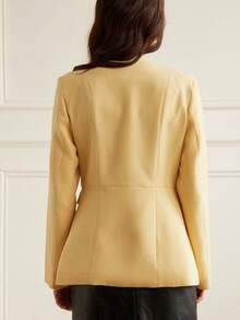 Aveloria Blazer chic de navette à manches longues avec décoration de rabat au col rond et à la taille - Jaune citron - Voir 6