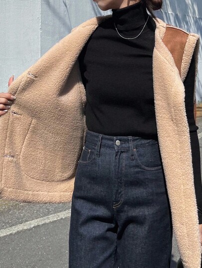 FRIFUL Women's Casual Suede Patchwork Fluffy Pocket Decor Sleeveless Loose Versatile Regular Jacket, Suitable For Autumn Vest