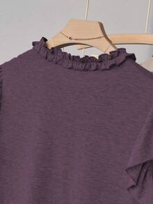 Franclia 女士休闲宽松灰色 T 恤，荷叶边圆领和袖子，适合通勤、郊游、学校、派对、家庭活动、春夏季