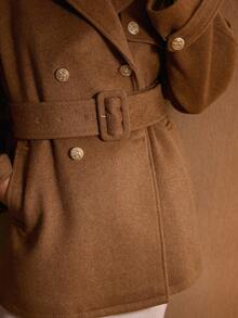 MOTF PREMIUM WOOL DOUBLE BREASTED BELTED OVERCOAT , FALL WINTER - Camel - View 3