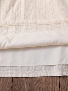 SHEIN Vintaside Kids Váy dài tay thêu họa tiết mộc mạc cho bé gái, màu mơ, đa năng cho trường học, đi chơi và nhiều dịp khác nhau - Màu be - Xem 7