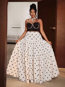 Maweii Jupe élégante à pois pour grandes tailles pour soirée