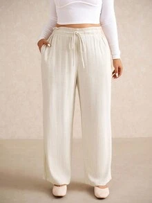 Elaquor Pantalones largos de moda casual para mujer talla grande, estilo vacacional y de ocio, pantalones de otoño/invierno, pantalones blancos, conjunto casual para mujer, pantalones de invierno para mujer - Albaricoque - Ver 4