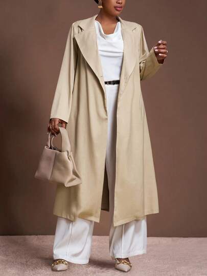 Veslaya Chaqueta casual de solapa de manga larga y talla grande para mujer, de unicolor, para otoño/invierno