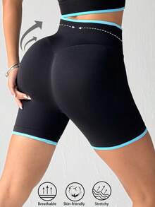 Seamluxe SHEIN Sport Women's Seamless Butt Lifting Shaping Gym Sports Shorts - High Waisted Streech Tummy Control Biker Short Women Gym Outfit  For Autumn & Winter YOGA, Athletic, Lounge, Workout And Running