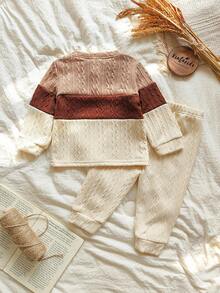 Vintaside Kids 2pcs/Set Toddler Boys' Casual Colorblock Long Sleeve Top And Pants Set, Suitable For Autumn/Winter, Daily Wear Fall - Multicolor - View 2