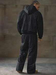 AXEPEAK 男士休闲字母图案连帽衫和裤子套装，秋季，羊毛，适合秋冬 - 黑色 - 查看 3