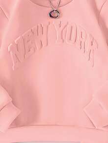 SHEIN 2pcs Girls Casual Minimalist Sports Crew Neck Long Sleeve Loose 3D Letter Embossed Fleece Sweatshirt And Elastic Waist Solid Color Fleece Jogger Pants Set, Autumn/Winter Fall