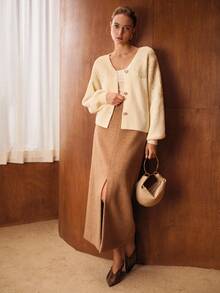 MOTF PREMIUM CARDIGAN ELEGANTE DE MANGA LARGA CON ABOTONADURA - Albaricoque - Ver 7