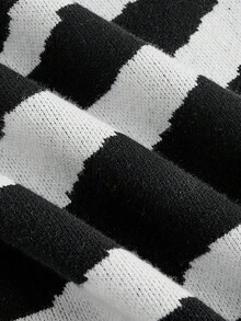 SHEIN MOD فستان مضفر بنمط الزيبرا مقاس كبير، أنيق وعاطفي - أبيض وأسود - مشاهدة 3
