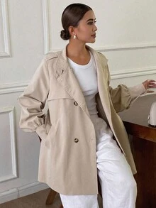 DAZY Women's Casual Belted Trench Coat, Autumn Jacket - Khaki - View 5
