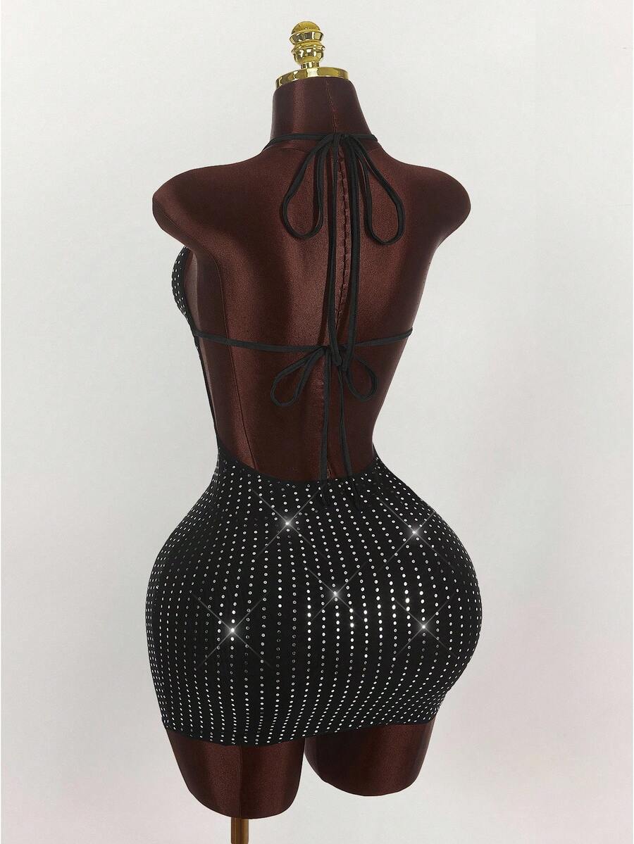 Amplova Vestido mini ajustado de mujer con cuello halter y lentejuelas - Multicolor - Ver 1