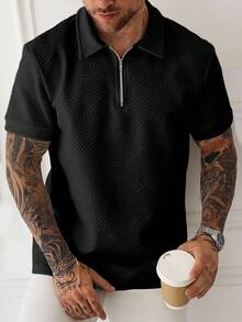 Manfinity Homme Men Quarter Zipper Polo Shirt