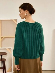 Florisole Women's Casual Everyday Simple French Loose Raglan Sleeve Cable Knit Pullover Sweater, Autumn/Winter