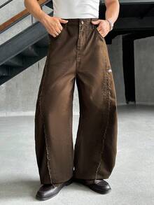 SWAVVY Jeans de pierna ancha casuales y versátiles de unicolor con bolsillos para hombres - Óxido marrón - Ver 2