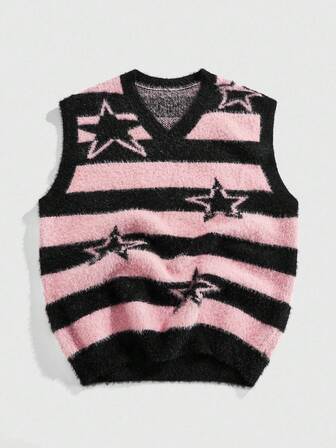 Street Life Camiseta de tirantes casual con rayas y estrella de cinco puntas para hombres