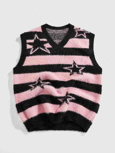 Street Life Herren Lässig Flauschiges Pentagramm gestreiftes Trägershirt