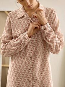 Florisole Váy kẻ caro hở trước phong cách Bohemian thường ngày - Màu Khaki - Xem 5