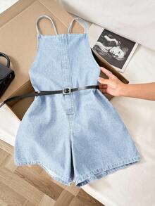 Comfortcana Quần short denim lưng chéo dáng rộng thoải mái dành cho nữ - Rửa nhẹ - Xem 3