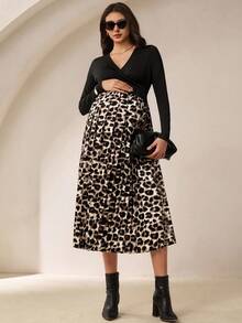 MaterniWear 孕妇拼布豹纹褶边长袖哺乳连衣裙 - 彩色 - 查看 6