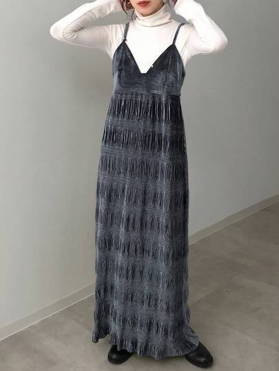 FRIFUL Women's Navy Blue Solid Color Velvet Fabric Strap Dress, Autumn Dress, Outdoor Dress, Autumn Women's Clothing