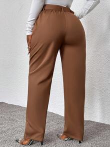 Zolique 女士休閒高腰束腰修身長褲，秋季 - 棕色 - 查看 2