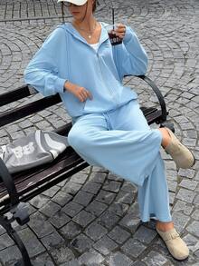 Jouncy Women's Casual Zip-Up Hoodie & Drawstring Pants Set - Baby Blue - View 7