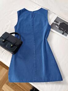 Comfortcana Women's Casual Sleeveless Denim Dress - Medium Wash - View 2