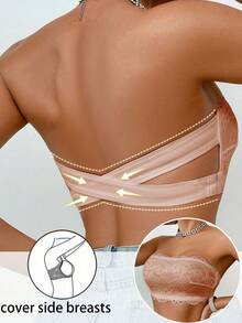 SHEIN 1pc Women Lace Wireless Bandeau Bra - Apricot - View 5