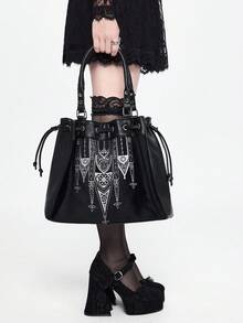 ROMWE Goth 大容量休闲女士手提包，适合日常使用 - 黑色 - 查看 5