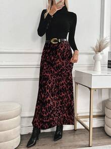 EMERY ROSE Casual High-Waisted Leopard Print Long Skirt, Spring/Summer Maxi Women