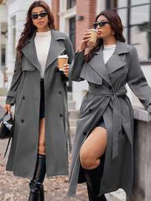 Vionelle Plus Size Women's Colorblock Long Sleeve Lapel Mid-Length Windbreaker Jacket, Military Green Fall Winter Cloth For Women Winter Autumn