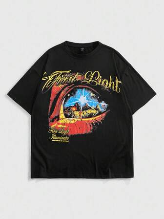 Street Life T-shirt casual à manches courtes avec imprimé œil pour hommes, été