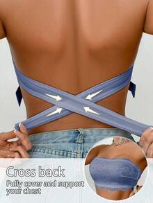 SHEIN 1 件女士蕾丝无钢圈文胸 - 藍色 - 查看 2