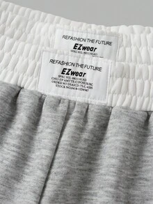 SHEIN Bộ 2 quần ống rộng và quần nỉ dệt kim màu tương phản thường ngày cho bé gái tuổi teen - Xám - Xem 4