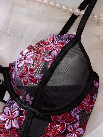 Seduluxe 1pc Verleidelijke Lingerie Bloemen Geborduurde Mesh Bodysuit view 4