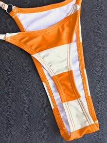 Swim Vcay Contrasting Striped Micro Triangle Briefs Sexy Bikini For Summer Beach Vacation - Multicolor - View 4