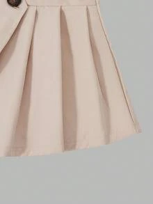 Elladie kids بدلة كاجوال للمراهقات تتكون من قميص أكمام قصيرة منتفخة ذو رقبة على شكل حرف V أحادي الصدر وبنطال، بلون واحد - لون مشمشي - مشاهدة 5