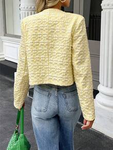 Selianne Women's Casual Jacquard Front Button Round Neck Jacket, Autumn