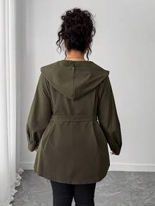 SHEIN Elenzya Plus Size Elegant Solid Color Hooded Jacket With Belt Winter Fall Autumn