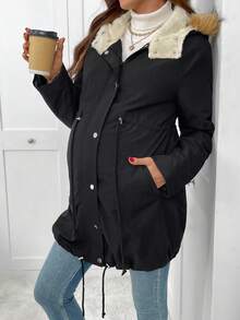 SHEIN 秋装，秋季服装，孕妇冬装孕妇休闲加厚连帽三合一夹克孕妇冬季外套冬季夹克加大码夹克女士外套 - 黑色 - 查看 2