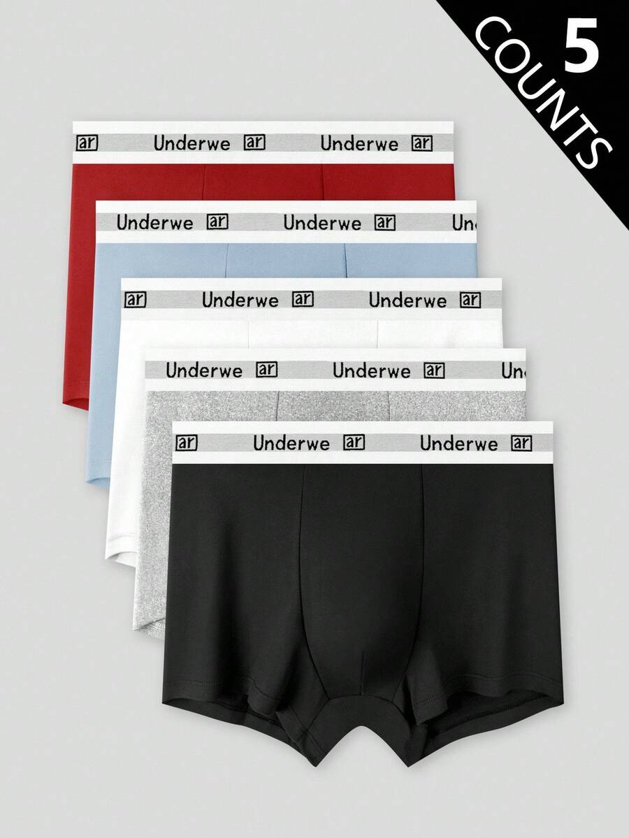 5pcs/Pack Men's Comfortable Stretchy Boxer Briefs - Multicolor - View 1