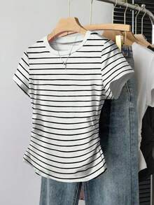 女士休闲褶饰短袖T恤，夏季百搭