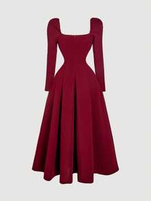 SHEIN MOD 女士珍珠串珠吊带连衣裙、开学季勃艮第红连衣裙、开学服装、秋季连衣裙、教师连衣裙、中长款勃艮第红连衣裙 - 酒紅色 - 查看 2