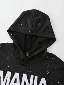 ROMWE MEN Street Life Men's Sequin Embroidered Hoodie Sweatshirt, Loose Cropped Style, Fall