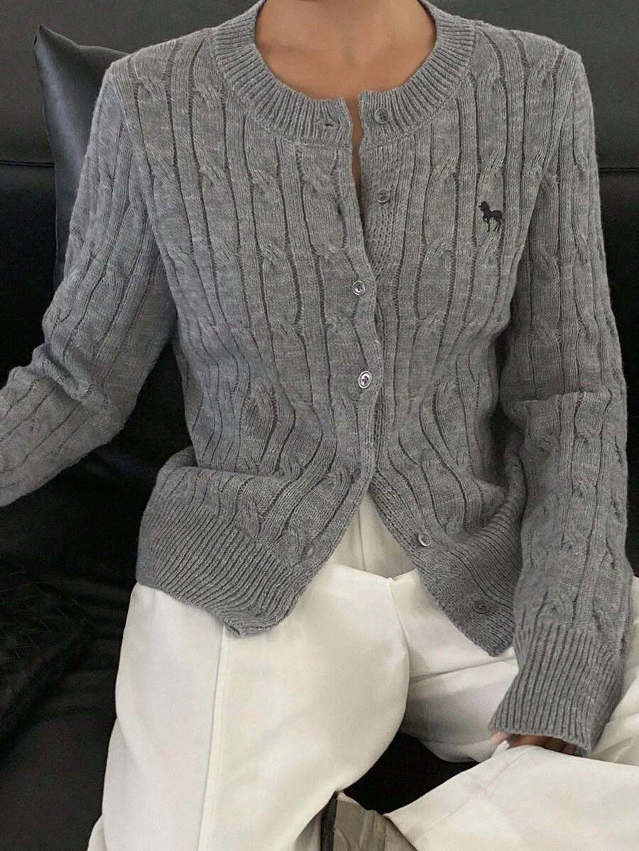 DAZY Women's Casual Loose Fit Gray Cardigan Sweater, Autumn/Winter