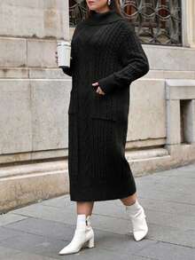 EURMUSE PLUS SIZE SPEACIAL DESIGN SWEATER DRESS - Black - View 5