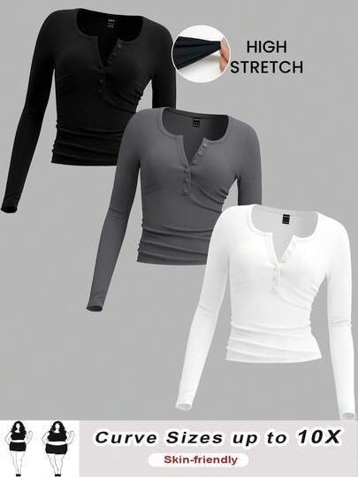 SHEIN CURVE+ Curve Plus Size 3pcs Set Women Minimalist Long Sleeve Knit Cardigans In Black, White, Gray, Suitable For Plus Size Women In Autumn/Winter